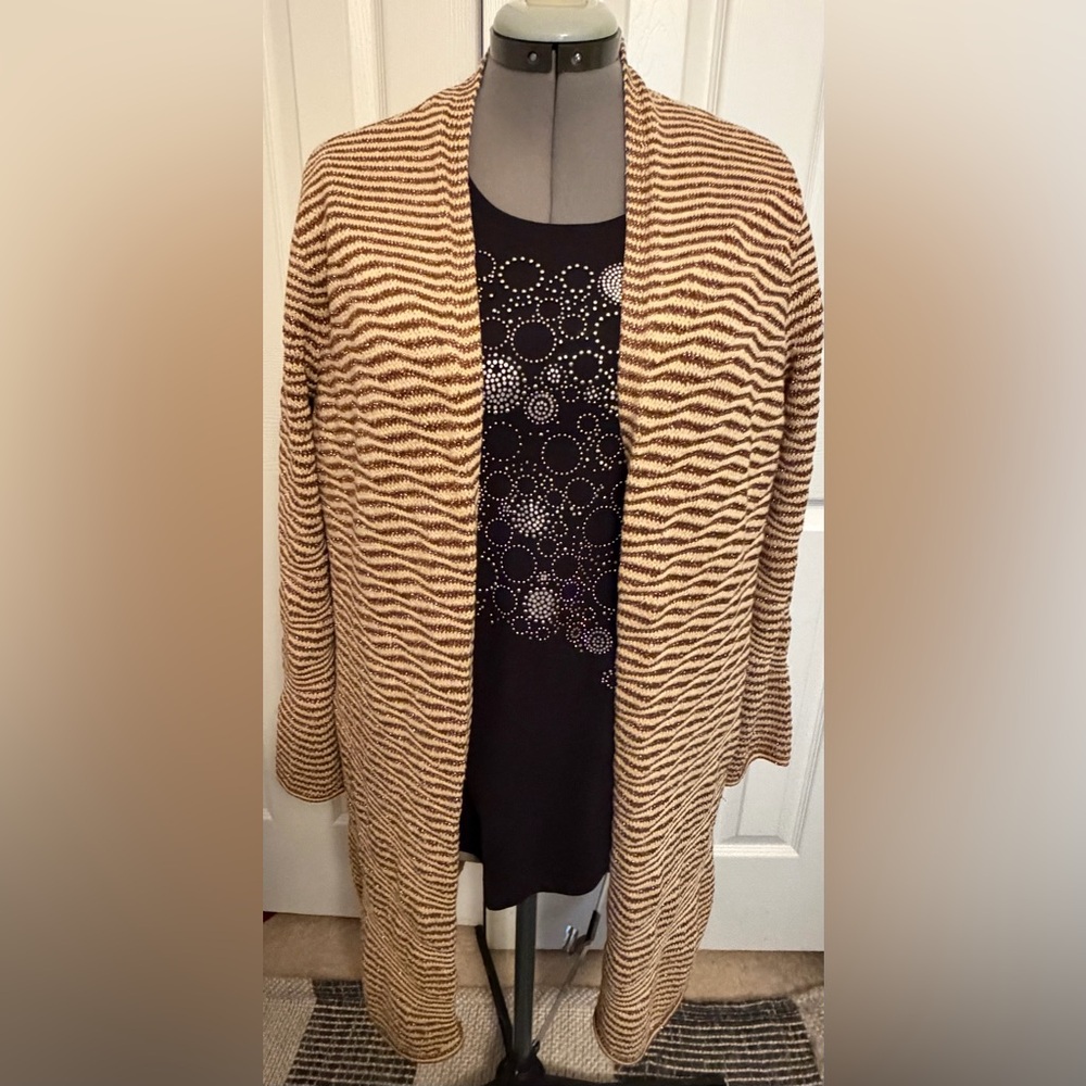 Chico's Brown and Cream Zigzag Cardigan